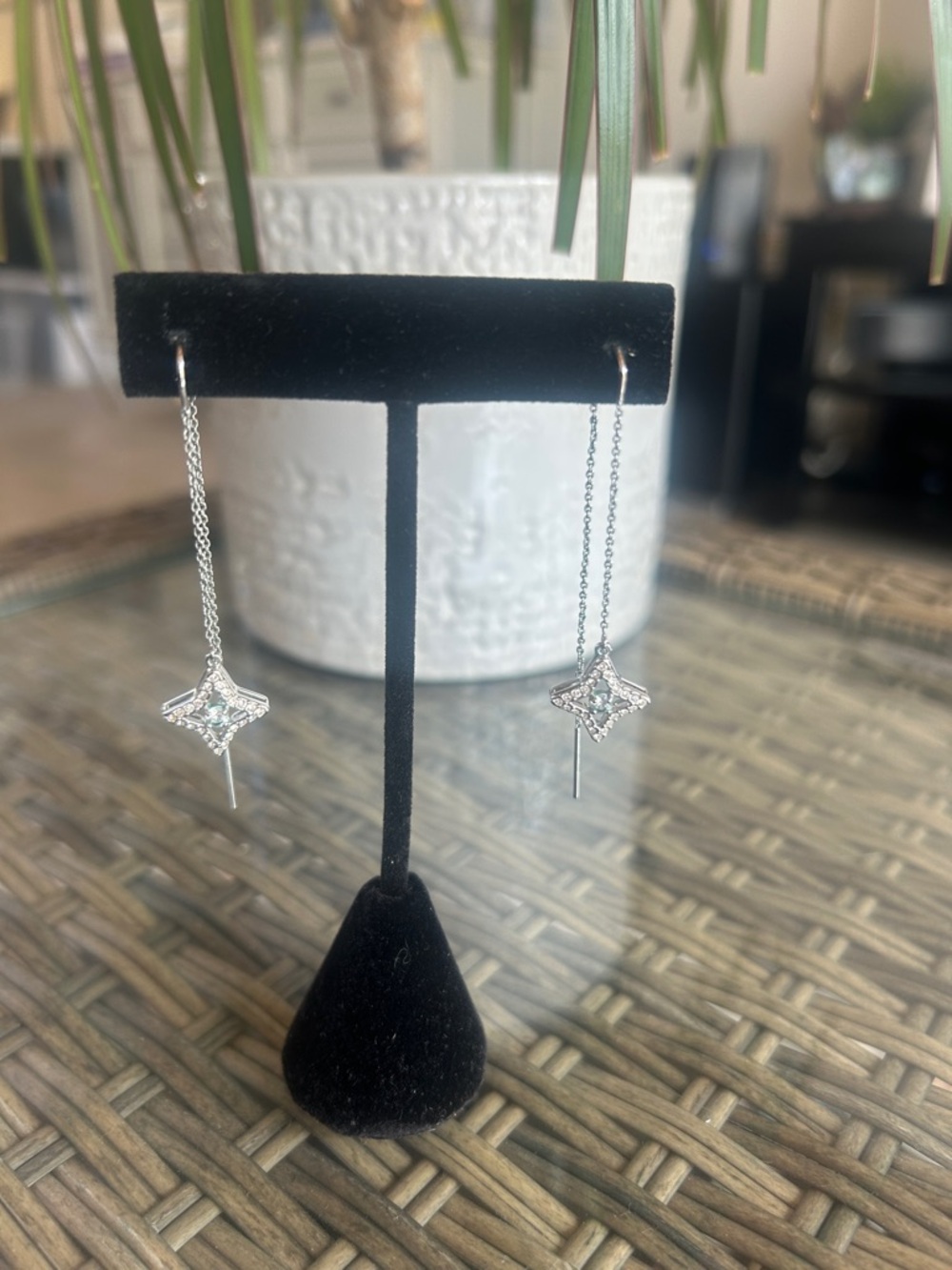 Swarovski Silver Star Threader Earrings with Crystal Accents